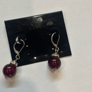 Elegant Silver and Deep Red Earrings